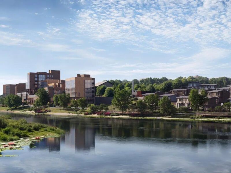 Комплекс включает клубный дом высотой в 2-6 этажей, а также двухэтажные дуплексы