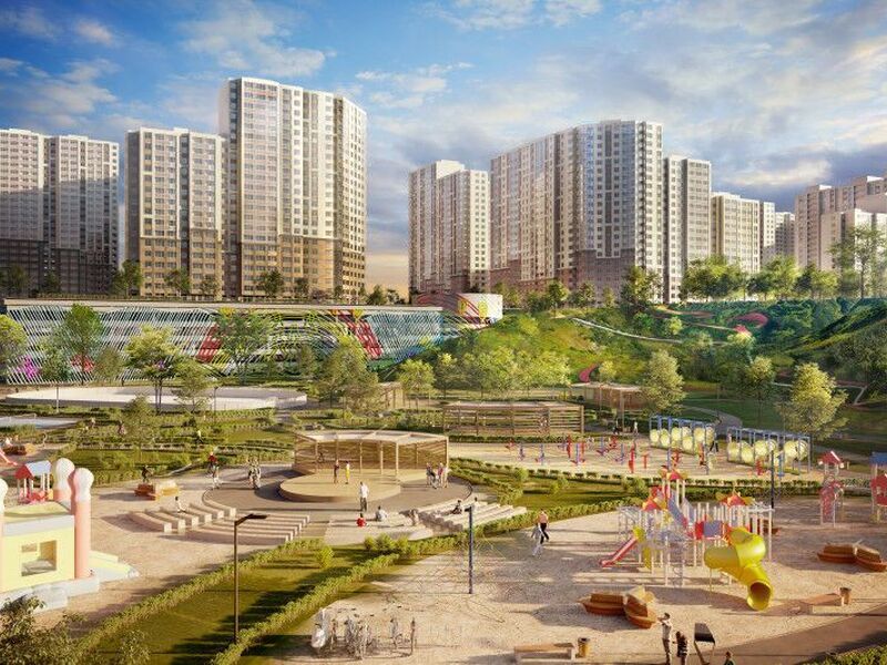 Рядом с домом будет парк с беседками и летним кинотеатром, спортивные и игровые сооружения.