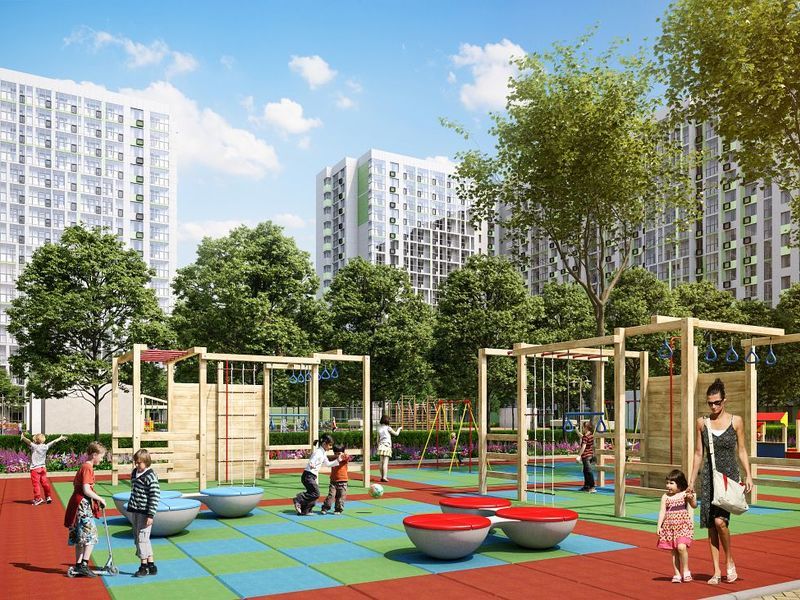 ЖК «Лидер Парк Мытищи». На территории комплекса появятся детские и спортивные площадки.