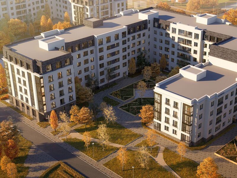 Миниполис «Восемь Кленов» включает в себя четыре корпуса монолитно-железобетонной конструкции высотой 4-6 этажей.