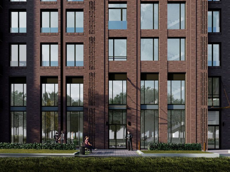 В оформлении фасадов используется высококачественный клинкерный кирпич и архитектурная бронза.