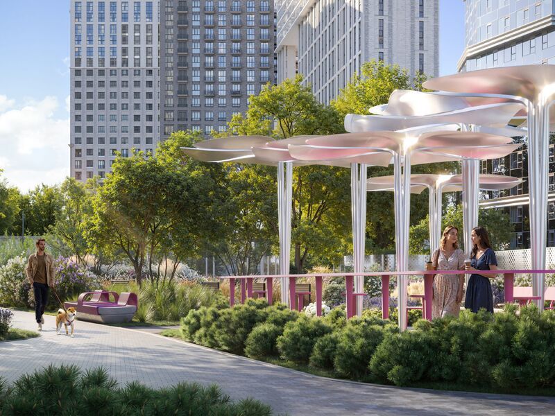 Двор включает шесть зон для отдыха и спорта