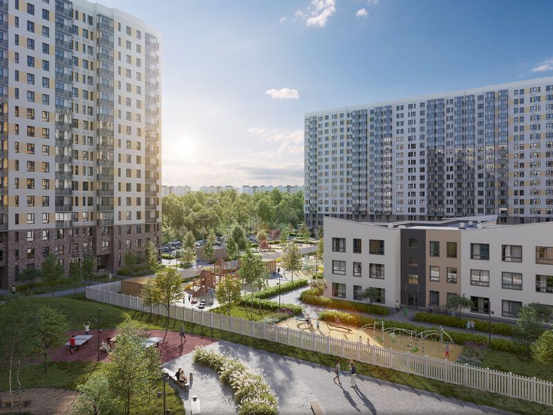 Между корпусами есть
пешеходные тротуары, автомобильные проезды и специальные дорожки для езды на
роликах или велосипедах.