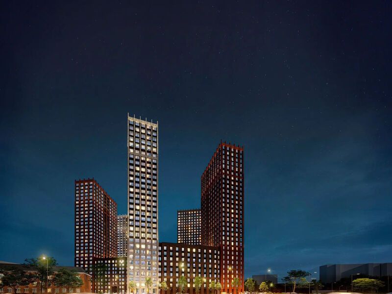 Современная разновысотная новостройка